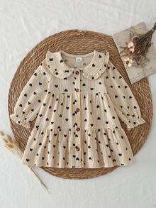 SHEIN Playful Pals Korean Style 2 In 1 Plaid Dress, Sweet Princess Baby Infant Spring/Autumn - Khaki - View 1