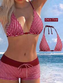 Elavelle Women's Solid Color Halter Bikini Top, Spring/Summer - Black - View 5