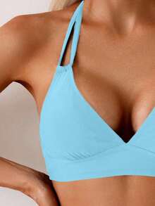 Swim Basics Women's Sexy 2-Piece Solid Color Double Strap Backless Bikini Swimsuit Set, Summer - Mint Blue - View 3