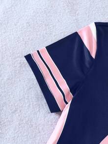 SHEIN Elladie kids 青少年女孩字母與數字印花短袖T恤與工裝褲休閒日常穿搭套裝 - 彩色 - 查看 6