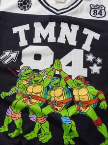 TEENAGE MUTANT NINJA TURTLES | SHEIN 小男孩夏季休閒對比色卡通印花T恤 - 黑色 - 查看 6