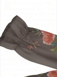 SHEIN LUNE 女士印花褶皱休闲百搭日常衬衫 - 棕色 - 查看 6