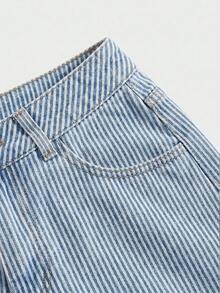 Rivivi 大尺碼夏季休閒條紋牛仔短褲 - 彩色 - 查看 4