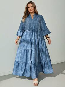 SHEIN CURVE+ 大尺碼牛仔效果印花長洋裝 2026 秋冬 22W - 彩色 - 查看 3