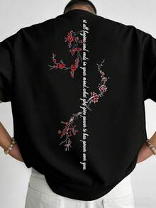 NEOREFINED 男士時尚花卉印花圓領短袖T恤，適合日常穿著 - 黑色 - 查看 1