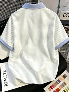 Manfinity Joysei Men's Striped Letter Print Short Sleeve Shirt - Multicolor - View 2