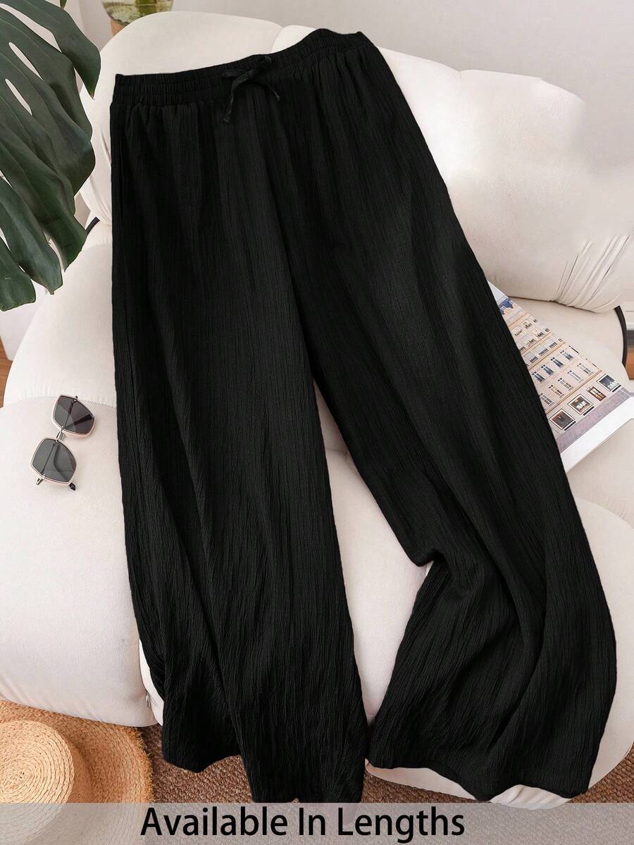 SHEIN Comfortable Long Black Pants For Tween Girls Designed Everyday Wear Wide Leg Loose Baggy Teen Fall Winter - Black - View 1