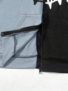 SHEIN 男童休閒連帽針織運動衫 塗鴉圖案拼色 秋冬款 - 藍色 - 查看 5