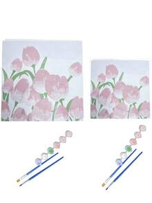 1 件郁金香数字油画套装，适合成人初学者，20 宽 x 20 长或 30 宽 x 30 长帆布画，绘画油画，带 2 支画笔，丙烯颜料花卉和风景，可爱的 DIY 绘画，家居墙壁装饰圣诞节，可作为节日礼物 - 彩色 - 查看 11