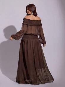 Viva Relle Plus Size Women's Sheer Off-Shoulder Sexy Elegant Dress Fall - Brown - View 6