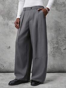 STYNVO Men's Fashion Versatile Commute Solid Color Wide Leg Pants - Dark Grey - View 3