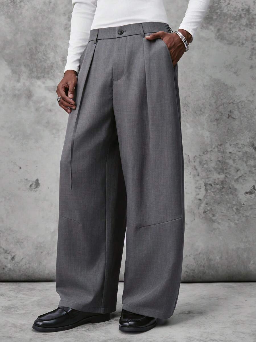 STYNVO Men's Fashion Versatile Commute Solid Color Wide Leg Pants - Dark Grey - View 1