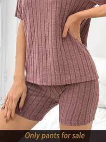 SHEIN Short de détente pour femme à texture côtelée unie ajustée - Vieux Rose - Voir 4