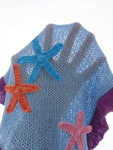 SHEIN Young Girl Young Girl Young Girl Knitted Starfish Pattern Spaghetti Strap Dress - Blue - View 8