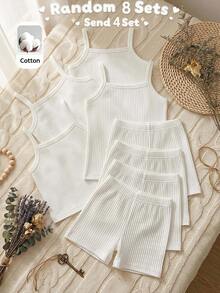 SHEIN Young Girl Solid Color Camisole Top And Shorts Versatile Set - White - View 3