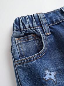 TEENAGE MUTANT NINJA TURTLES | SHEIN Young Boy Casual Washed Cartoon Print Denim Jeans - Blue - View 5