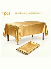 1pc Elegant Satin Rectangular Tablecloth – Smooth Polyester Table Cover For Wedding, Anniversary, Party, Holiday Decor - Multicolor - View 12