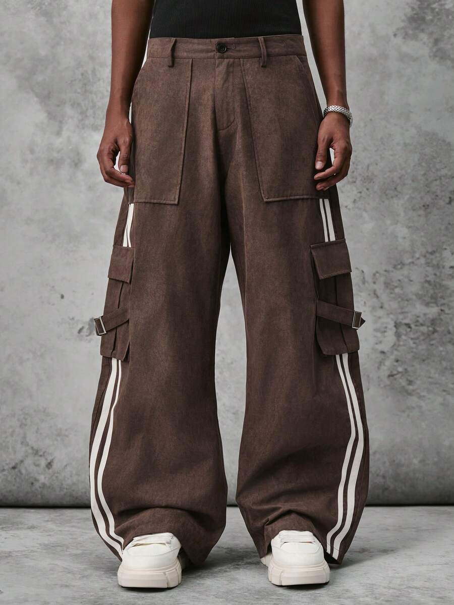 STYNVO Men's Casual Colorblock Striped Cargo Pants - Khaki - View 1