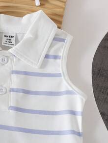SHEIN Playful Pals 2pcs Baby Girl Summer Striped Lapel Strap Dress - Multicolor - View 5