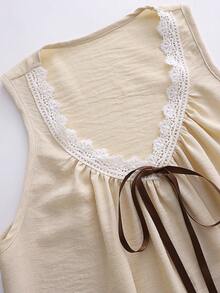 SHEIN Holidaya Goddess Statue New Spring/Summer White Long Lace Elegant Boho Vacation Commute Long Dress - Apricot - View 6