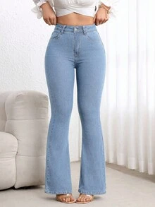 Flexra Petite Stylish Blue Flare Leg Jeans In Soft Denim Perfect For A Chic Casual Look ,Petite Women - Blue - View 7