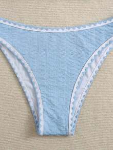 SHEIN Teen Girl Summer Beach Holiday Striped Trim Halter Neck Tie Bikini Set,2pcs/Set Mother's Day Graduation Outing Vacation Stylish Casual New Style Swim - Baby Blue - View 5