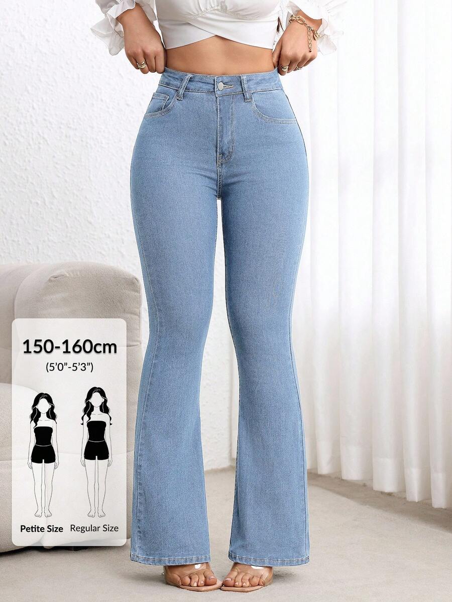 Flexra Petite Stylish Blue Flare Leg Jeans In Soft Denim Perfect For A Chic Casual Look ,Petite Women - Blue - View 1