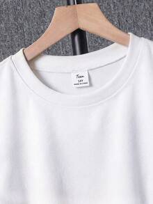 SHEIN 青少年男孩白色圓領短袖T恤與牛仔短褲，夏季休閒套裝，街頭風青少年男孩度假生日派對日常穿著 - 白色 - 查看 6