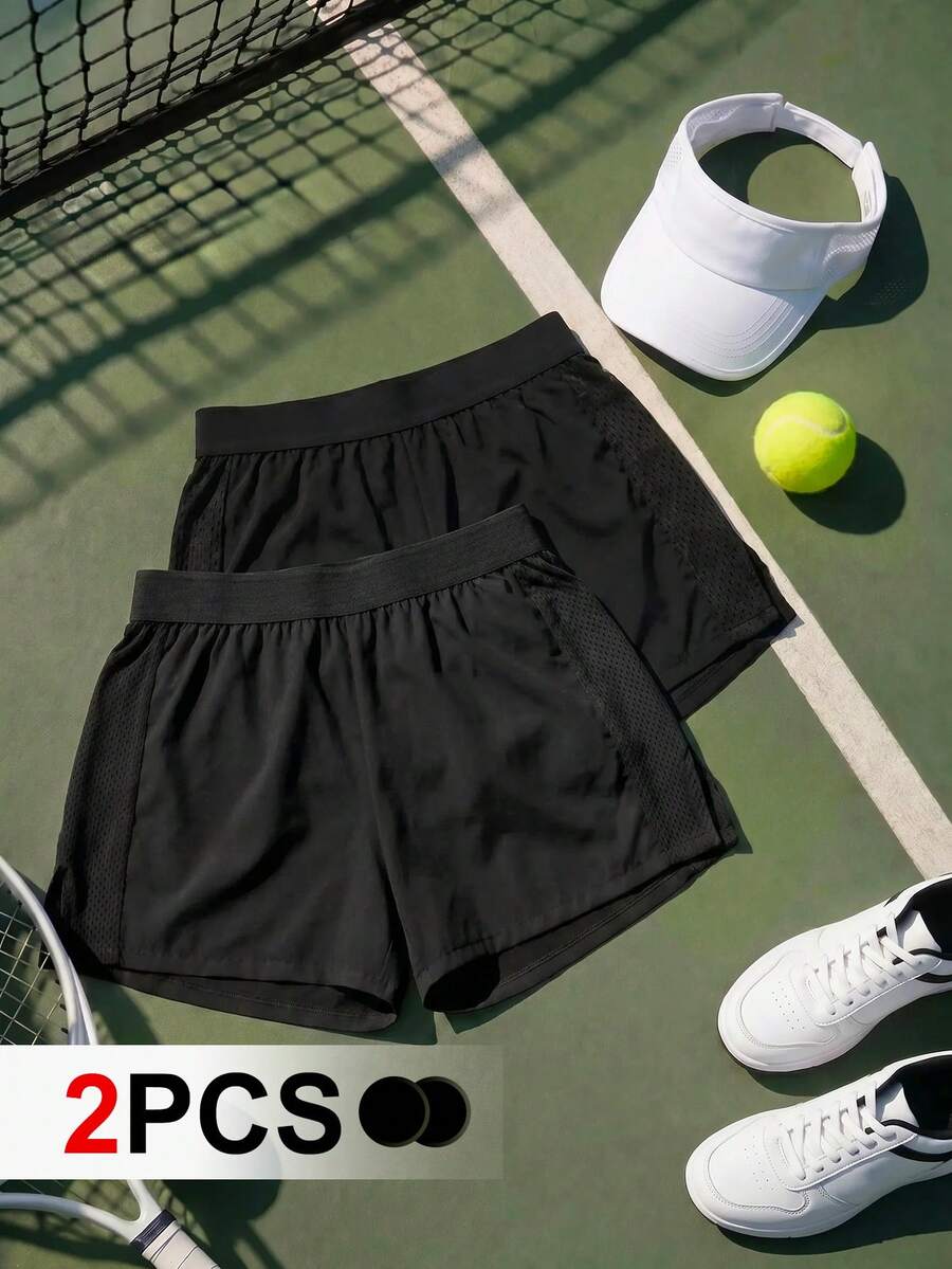 Cheerettes Pantalones cortos deportivos de unicolor transpirables y casuales para el verano - Negro - Ver 1