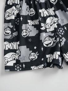 TEENAGE MUTANT NINJA TURTLES | SHEIN Tween Boy Cartoon Print Top And Shorts Loungewear - Black and White - View 6