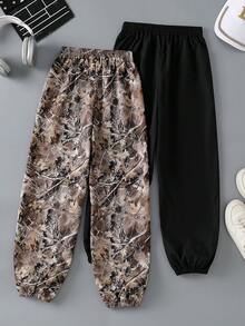 SHEIN Explorewe 青少年男孩植物印花休閒百搭日常穿著長褲 - 彩色 - 查看 2