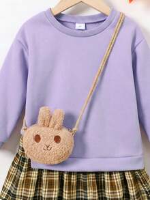 Elladie kids 女童休閒 2 合 1 拼接設計衛衣，適合日常穿著 - 紫色 - 查看 8
