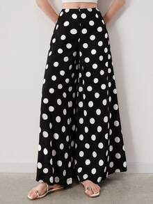 SHEIN European & American Style Spring/Summer New Fashion Versatile Watermark Large Polka Dot Loose Straight Leg Elegant Commute Vacation Casual Long Pants - Multicolor - View 6