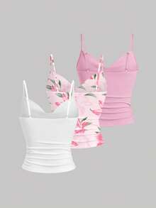 Sweetra 3件組女款修身細肩帶背心上衣，百搭Y2K上衣 - 彩色 - 查看 2