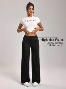 SHEIN PETITE Celana Jeans Wanita Kasual Model Lurus Longgar dengan Motif Cuci, Ukuran Petite Wanita - Grey - View 6