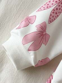 SHEIN Vintaside Kids 女嬰女童秋冬長袖圓領簡約休閒印花夾克與時尚休閒百搭印花長褲套裝，舒適適合露營與居家穿著，實用時尚設計，適合秋冬戶外與室內休閒 - 彩色 - 查看 5