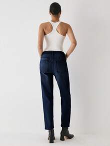 YARNWELL Women's Fashion Low Waist Slight Stretch Cat Whisker Washed Denim Jeans - Dark Wash - View 2