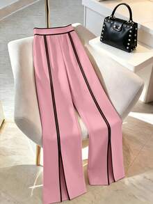 GlowEve CURVE Women's Casual Traditional All-Season Versatile Contrast Color Split Hem Long Pants Fall - Pink - View 6