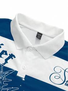 ROMWE MEN Prep 男士 Polo 衫，休閒春/夏街頭風美式短袖 Polo 衫 - 彩色 - 查看 3