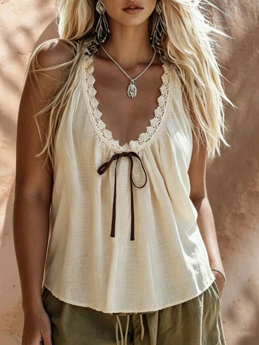 Linhara CURVE Große Größen gewebte modische lässig Reise Alltag Resort Sommer Damen Trägertops und Tanktops - Aprikosenfarben - Übersicht 1