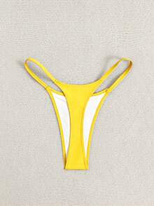 Swim Basics 女款純色三角比基尼泳褲，適合夏季度假海灘 - 黃色 - 查看 2