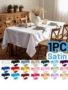 1pc Elegant Satin Rectangular Tablecloth – Smooth Polyester Table Cover For Wedding, Anniversary, Party, Holiday Decor - Multicolor - View 2