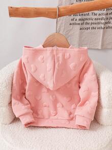 SHEIN Playful Pals 女嬰休閒純色保暖內裡連帽拉鍊夾克，適合秋冬穿著 - 淺粉色 - 查看 3