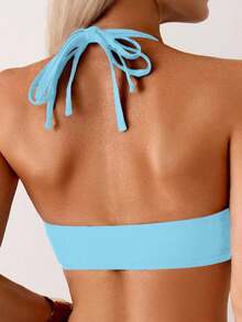 Swim Basics Women's Sexy 2-Piece Solid Color Double Strap Backless Bikini Swimsuit Set, Summer - Mint Blue - View 5