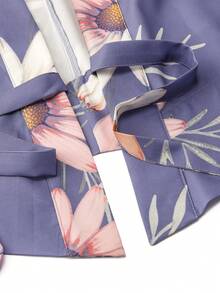 Irokai Japanese Traditional Kimono Blue Purple Elegant Floral Pattern Women's Modified Two Pieces Set Japanese Yukata Outfit - Multicolor - View 7