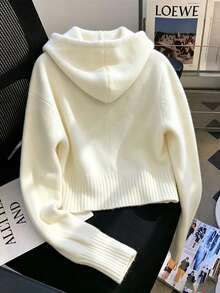 Franclia Cardigan de punto holgado con capucha y doble cremallera en color albaricoque para mujer, suéter chaqueta suelto, suave y acogedor, diseño de otoño/invierno - Albaricoque - Ver 2