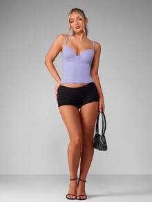 MISSGUIDED Women's Bustier Corset Tank Top With Built In Bra Longline Camisole Sweetheart Neckline Fitted Summer Cami - Lilac Purple - View 4