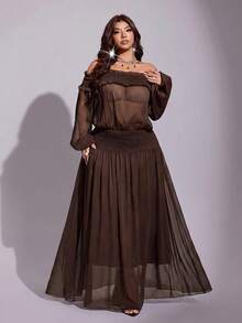 Viva Relle Plus Size Women's Sheer Off-Shoulder Sexy Elegant Dress Fall - Brown - View 4