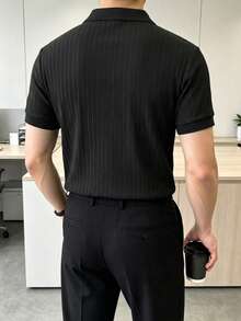 Manfinity CasualCool 男士素色休閒百搭通勤旅行短袖 Polo 衫 - 黑色 - 查看 2