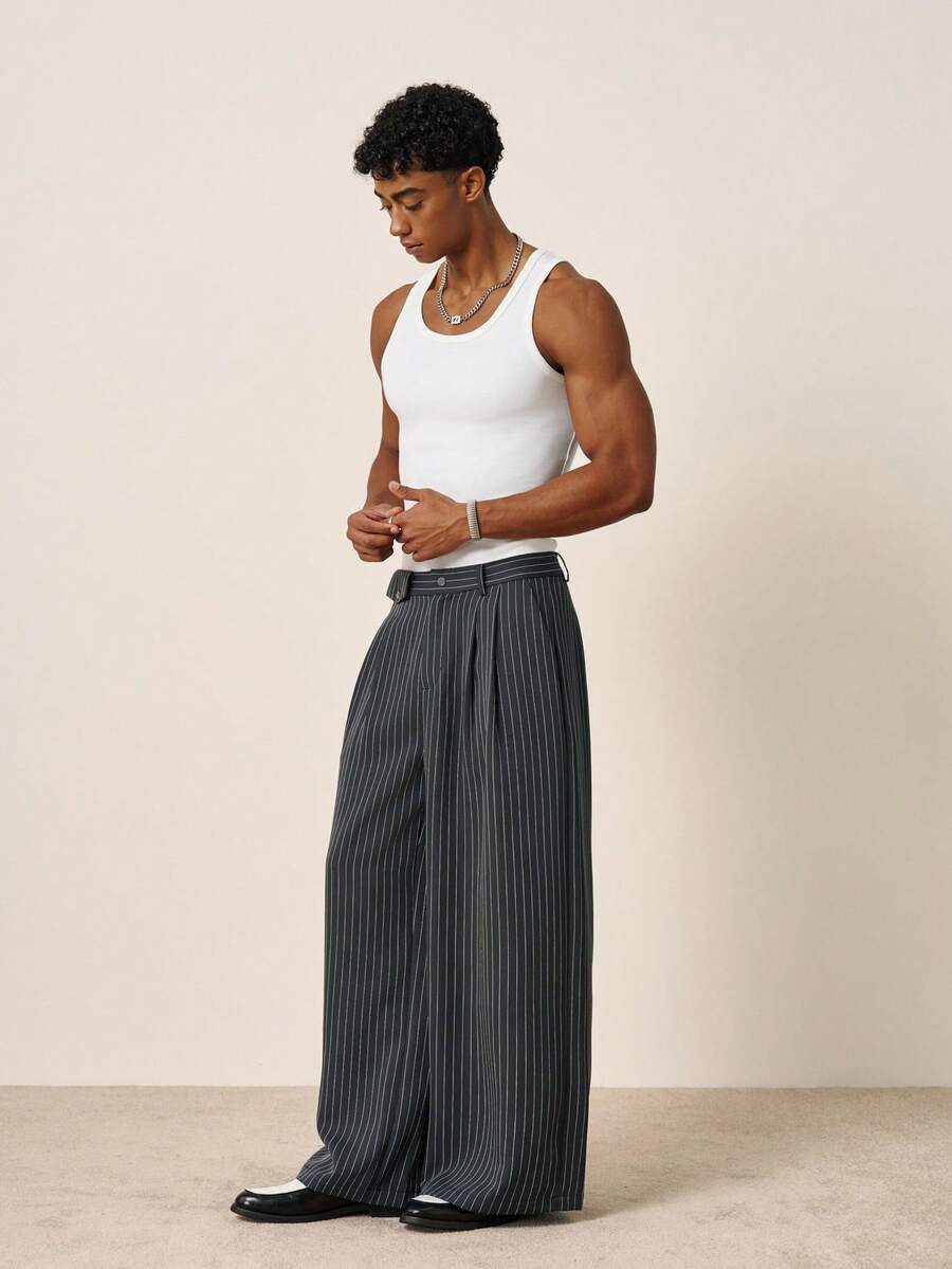 TOKVUE Men's Striped Pleated Casual Versatile Wide Leg Pants For Daily Wear - Multicolor - View 1
